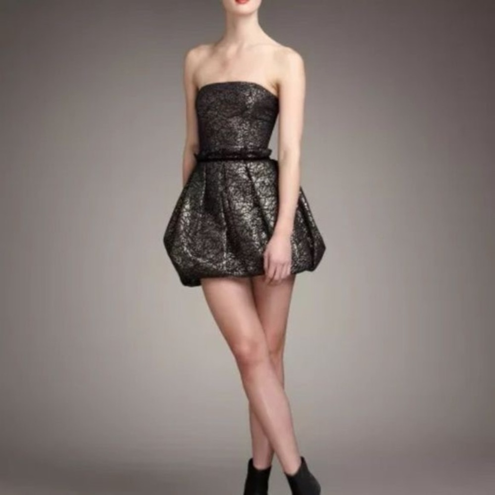 Rachel Zoe gold and black metallic strapless dress